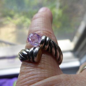 925 Sterling Purple Amethyst Ladies Fluted Bypass Ring Sz 7.25 SOLD AS IS - READ